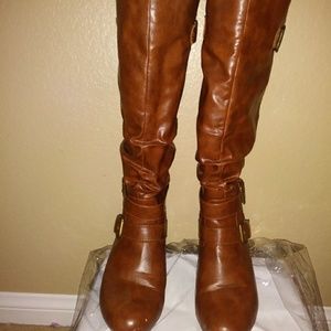 ❤Peanut butter leather boots with buckle